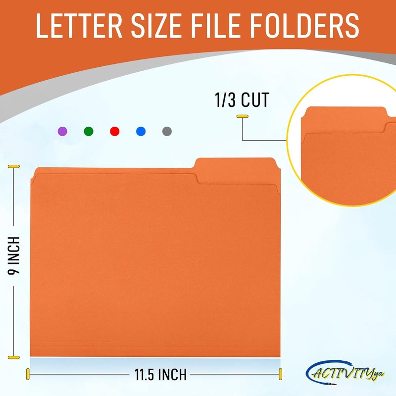 ACTIVITYYA Orange File Folders, 1/3-Cut Tabs, Letter Size, 12-Pack – Durable Office Filing Folders for Documents, Papers, and Organization - Image 2